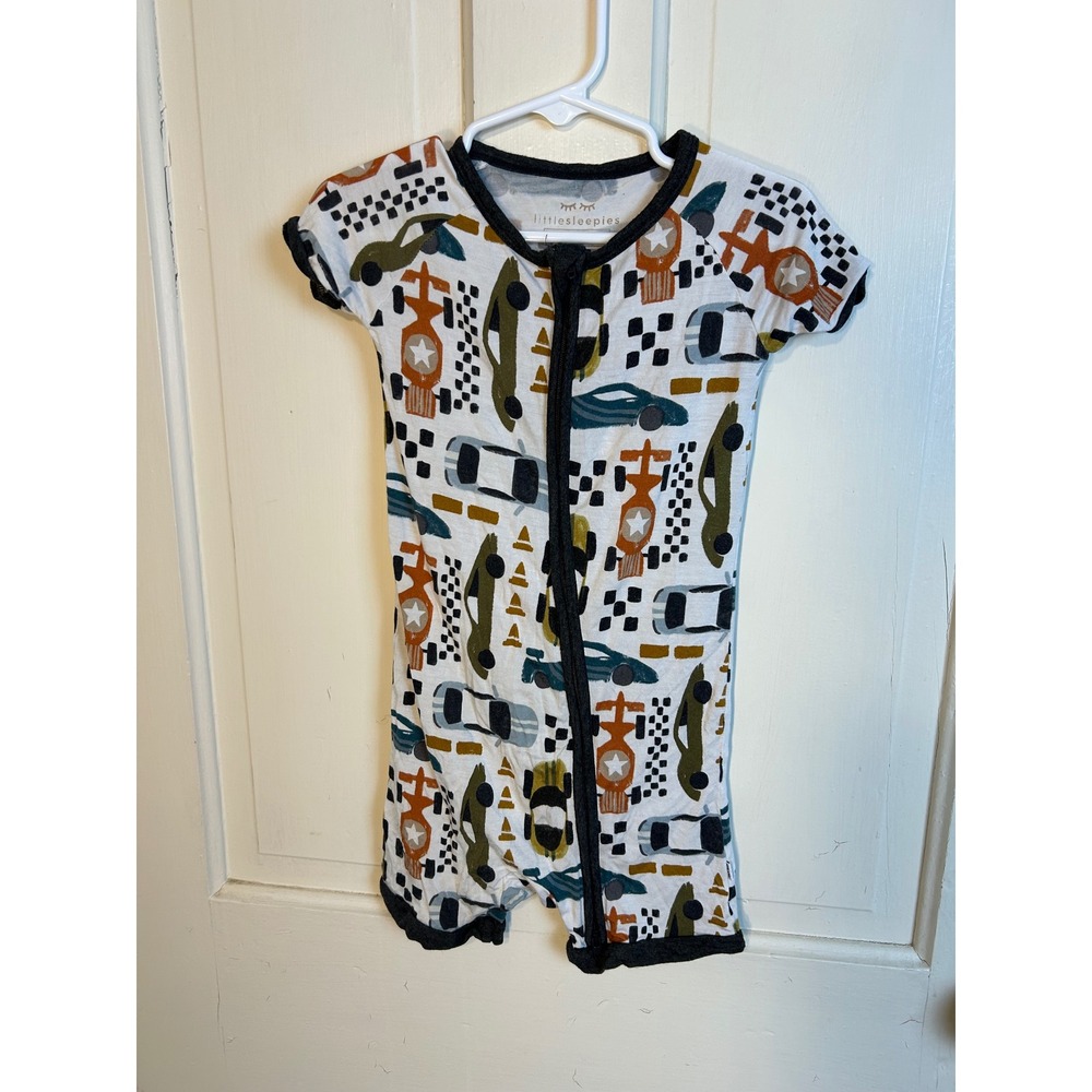 Little Sleepies Fast Lane Race Car Bamboo Viscose Short Sleeve Romper 3T